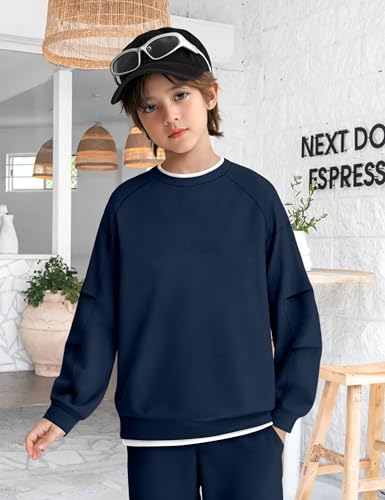 KANGKANG Boys Clothes Size 10-12 Youth, Teen Clothes Two Piece Round Neck Long Sleeve Sweatshirt Pullover Top and Sweatpants with Pocket Fall Winter Outfits Set4
