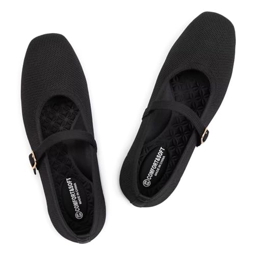 Image of Frank Mully Womens Casual Flat Shoes Square Toe Shoes Knitted Mesh Flat Comfort Work Flat Shoes for Daily Washable