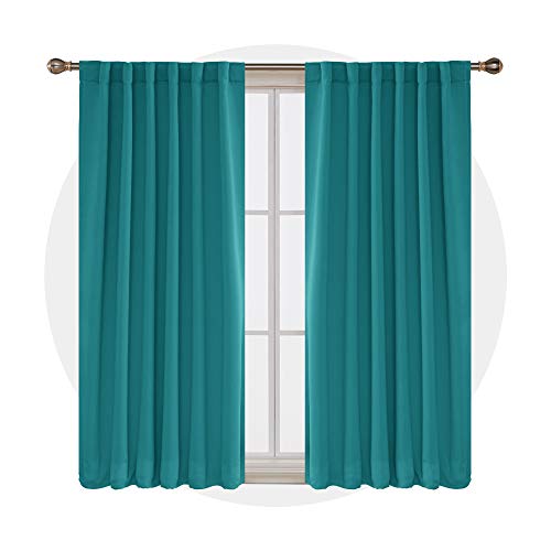 Deconovo Cortinas Térmicas Aislantes Frío y Calor para Dormitorio Matrimonio Salón con Trabillas Invisibles 2 Piezas 140 x 290 cm Turquesa