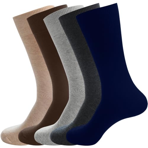PUJANE Men's Cotton Business Dress Socks 5 Pairs (Multicolor Size L)