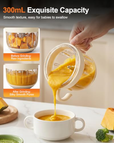 Kawu Mini Food Chopper, 200W Baby Food Maker, BPA‑Free Mini Blender & Food Processor, 300ml Dual Cups Portable Blender with 2 Sets of 12-page Stainless Steel Blades - Image 3