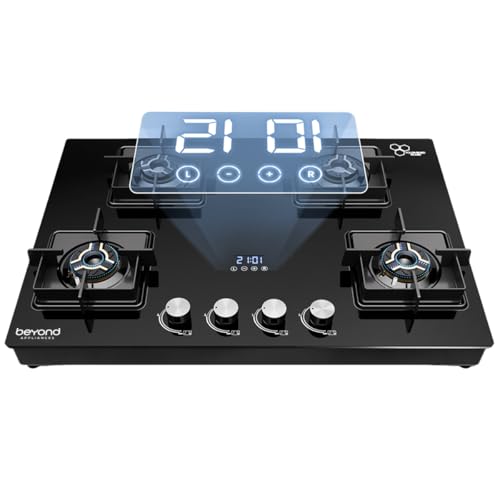 Beyond Appliances Solaria Premium 4 Burner Smart Glass Cooktop | Auto Ignition | Digital Timer | Flame Failure Device |...