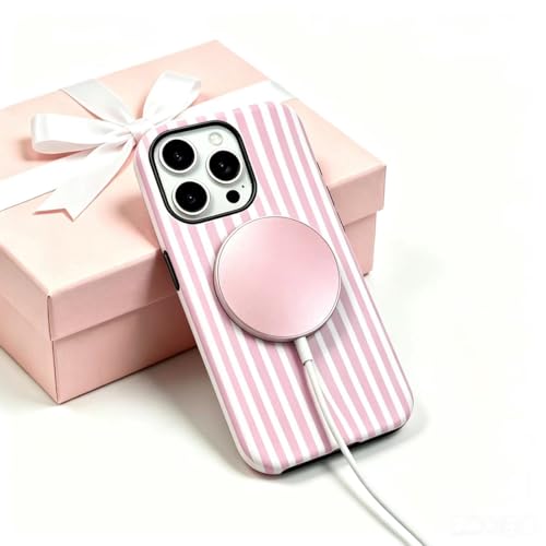 Image of for iPhone 15 Case Cute Phone Case,Compatible with MagSafe,Dual Layer Shockproof Protective Phone Cover,Hard Shell + Silicone Cover,Fashion Design for Women Girls,Striped Pink