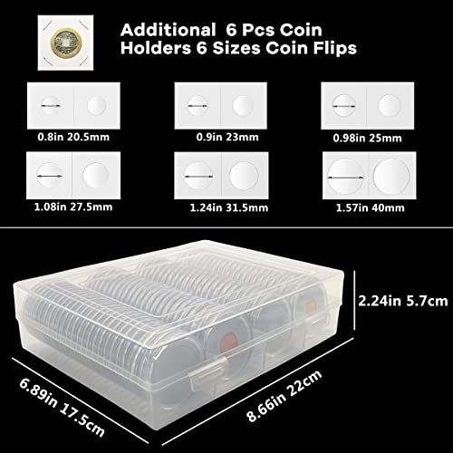 100 Pcs 46Mm Silver Dollar Coin Holder Capsules And 15 Sizes(Match All 12-46Mm) Protect Gasket For Collection Supplies,Plastic Coin Case With Storage Organizer Box For Collectors And 6 Pcs Coin Flip #TOP2