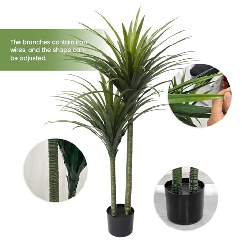 Artificial Dracaena Tree 5FT, Tall Fake Plants for Indoor Outdoor Decor, Large Faux Tree with Pot for Home Office Living Room Decor