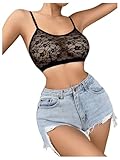 SOLY HUX Women's Sexy See Through Bra with Adjustable Straps Lace Bralettes for Women Plain Black Medium