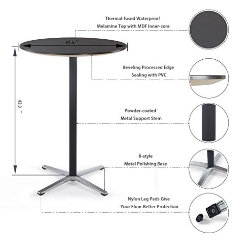 Sunon Round Bar Table High Table for Pub/Bistro/Cocktail Table with Tall Black Pedestal and Four Star Leg (Dark Walnut,44-Inch Height) - Thumbnail 2