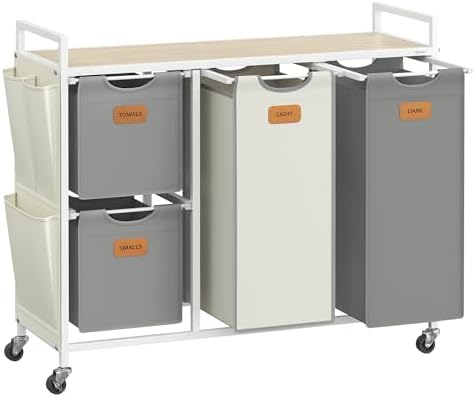 VASAGLE Laundry Basket, 4 Compartments, Dirty Clothes Basket 150 ...