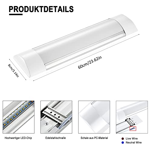 Image of Sararoom 2FT Wraparound Shop Light, 20W LED, 2400lm, 3200K Warm White, 60cm 23.6inch LED Garage Closet Light for Office Home Basement