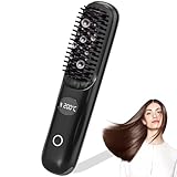 Kabellose Haarglätter Bürste - 3 Temperaturstufen, professionelle Keramikbeschichtung, Ionentechnologie - 160°C-200°C - Multifunktionale Stylingbürste für glattes Haar, perfekte Locken (Schwarz)