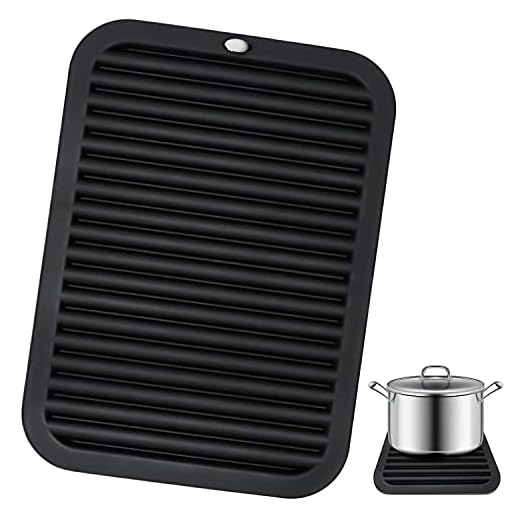 GIAK Sottopentola in Silicone Nero Tappetino Isolante in Silicone Tappetino in Silicone Antiscivolo e Termoresistenti per apelli,Posate e Stoviglie,Resistente alle Alte Temperature