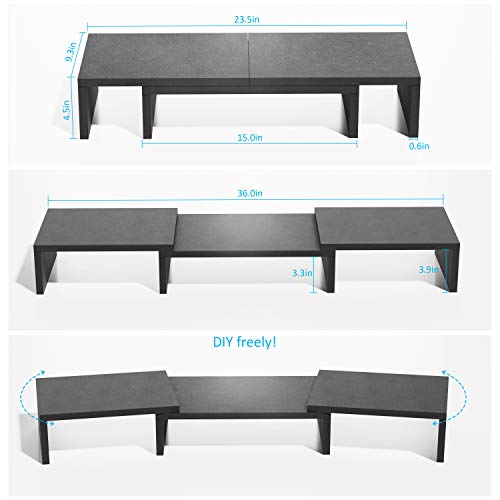 Bameos Dual Monitor Stand, Monitor Riser With Adjustable Length And Angle Shelf, 36 Inches Large Size Multiple Screen Stand With Shelves For Computer, Laptop & Printer Black #TOP4