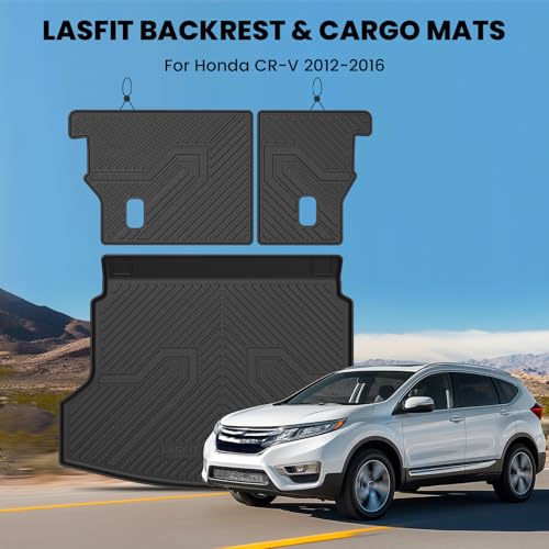 Image of LASFIT Cargo Mat with Backrest Mat for Honda CRV 2012-2016 | Custom Fit Trunk Mat, Waterproof All Weather, Kid & Pet Friendly, Easy Clean for Family Use, Black
