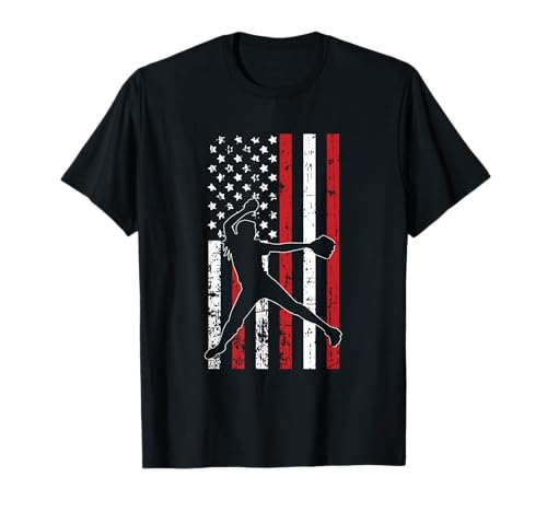 Softball 4th Of July Vintage USA Flag Patriotic Athlete T-Shirt