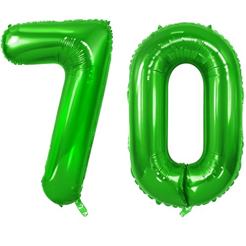 Number 70 Balloons for 70th Birthday Party Decorations, 0-100 Large No.70 Balloons for Women Men and Grandpa Grandma, 40 Inch Fruit Green Foil Helium Balloon for 70 Year Old Anniversary Decorations