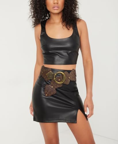 Wide Disc Belts for Women Boho Concho Leather Waist Belt Vintage Western Chunky Belt for Dresses2