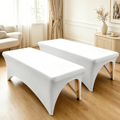 2 manteles elásticos, funda elástica para camilla de masaje, mantel de spandex, lavable, funda para mesa alta, para spa, belleza, boda, fiesta (183 x 74 x 75 cm, blanco)