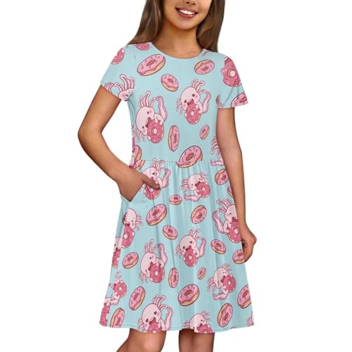 Girls Summer Dress Short Sleeve Midi Dresses A-Line Swing Dresses for Teen Girls 2-14 Y2