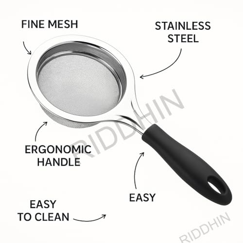 Image of Stainless Steel Tea Strainer - Multicolor Durable Tea & Juice Filter Channi with Handle & Fine Mesh | Multipurpose Sieve for Tea, Coffee, Juice & Liquids | Home, Kitchen & Restaurant Use