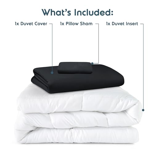 Nestl Twin Duvet Cover Set with Comforter Insert - Black 3 Piece 68x90 Duvet Cover & 1 Pillow Sham with White Quilted Down Alternative Comforter, Ultra Soft, All Season