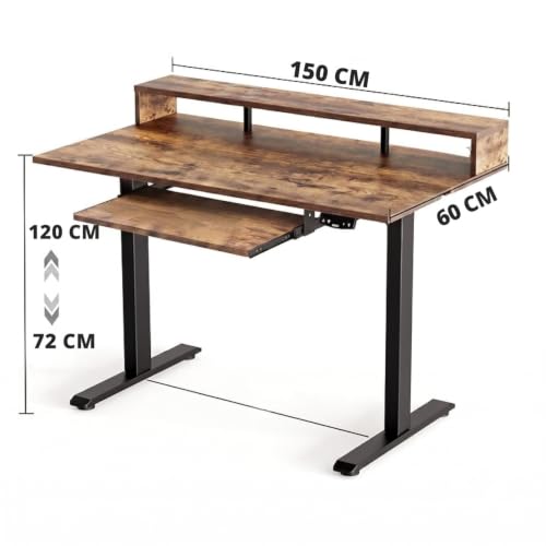 Image of TEKAVO Thron Height Adjustable Table for Office Work | Electric Standing Table Workstation with Monitor Riser with Keyboard Tray for Home Office| 60 kg Load Capacity |150L x 60W | Forest I DIY