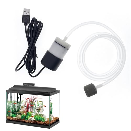 Bulleur Aquarium Silencieux Mini USB,Pompe à Air pour Aquarium avec Pierre à Bulles,pour Aquariums d'eau Douce et Marine, Faible Consommatio