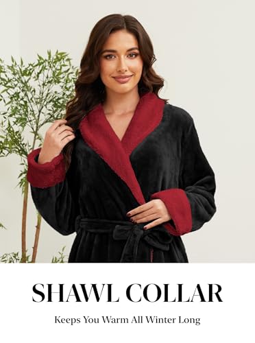 Image of Hellomamma Premium Long Robes for Women-Super Plush Soft Fleece Bathrobes Black X-Large