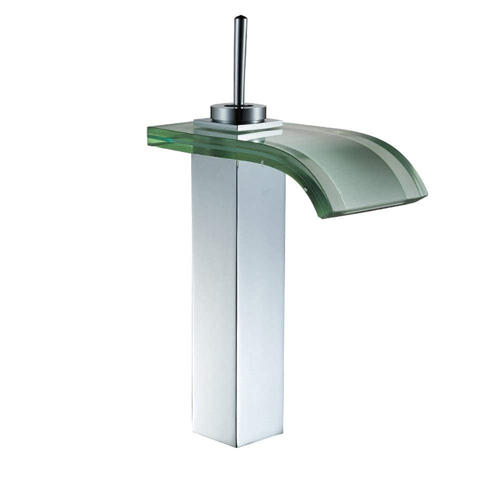Grifo de Cascada Monomando, Fregadero frío y Caliente, Grifo de Agua mezcladora, instalación en Cubierta, Cocina, sin Fugas, Grifo de Agua sin Ruido, Vidrio galvanizado, Recipiente Decorativo para