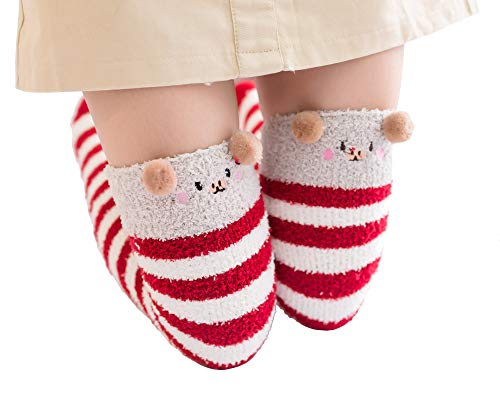 Image of Wander G Womens Over Knee High Fuzzy Socks Cute Cartoon Thigh High Stockings Warm Stripe Leg Warmers
