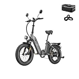 Fafrees FF20 Polar Fatbike E-Bike für Herren & Damen | 20 Zoll Klapprad | 48V 12Ah*2 Akku | 65N.m Motor, 150kg Tragfähigkeit | 170KM Reichweite (Hecktasche + Autoabdeckung, grau)