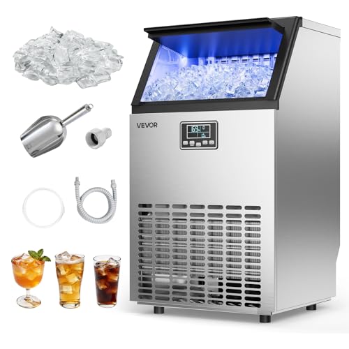Image of VEVOR Commercial Ice Maker Machine, 130 lbs /24h with 26 lbs Storage Capacity, Crescent Ice,Built-in /Freestanding /Under Counter, Stainless Steel Ice Maker with LED Display for Home Bar Restaurant