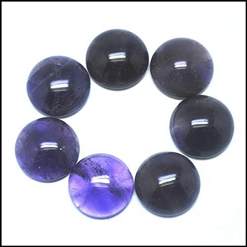 Calvas 10pcs Natural Amethysts Stone Cabochons Round Shape Size 8mm 10mm 12mm 14mm 16mm 18mm 20mm 25mm Charms Jewelry Designs Fittings - (Color: 25mm)