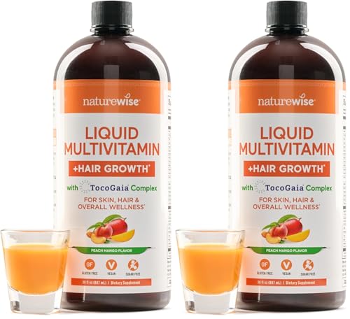 Image of NatureWise Liquid Multivitamin Hair Growth for Women & Men + Tocogaia for Hair Growth & Skin Elasticity Support + Biotin, Vitamin D, E, B - Sugar Free, Vegan - 30 fl oz[30 Servings], (Pack of 2)