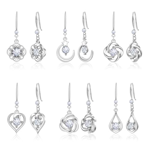 Silver Crystal Dangle Earrings Set for Women Hypoallergenic Leverback Drop Earrings Multiple Leverback Earrings Jewelry Set Rhinestone Christmas Valentine's Day Holiday Present