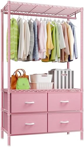 Raybee Clothing Rack with 4 Drawers and Shelves, Heavy Duty Cloth...