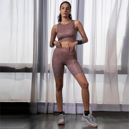 Image of SOIE Women Polyester Blend Sports Shorts High Waist Knee Length with Side Pocket Quick Dry Squat Proof Athleisure Shorts for Workout