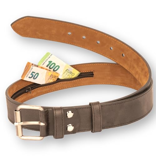 comari Cinturón de piel para hombre, de viaje, con compartimento secreto para dinero, Gris Desgastado, 130