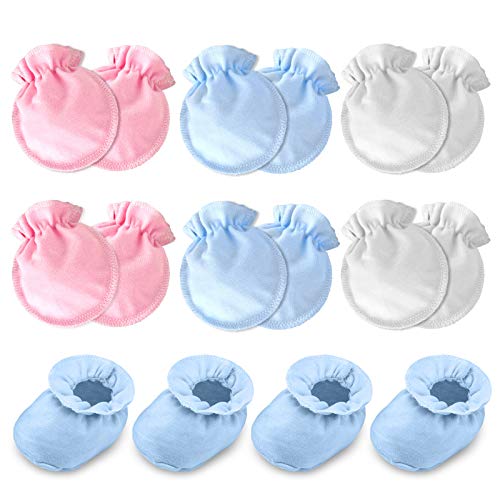 Baby Boys Girls Mittens 0-6 Months, Newborn No Scratch Mittens with Infants Socks, Unisex Preemie Gloves (8 pairs)