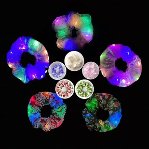 5 Pcs Led Light Up Big Scrunchies Hair Tie Cute Hair Accessories for Women Bracelet Hair Ties Glow in The Dark Party Supplies Neon Sleepover Party Halloween Christmas New Year Eve Cover