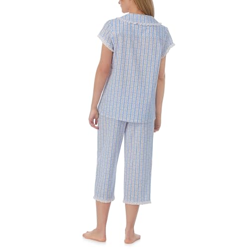 Image of Lanz of Salzburg Women's Cotton Capri Pajama Set, Short Sleeve Button-Front Top & Cropped Pants, Soft & Lightweight Sleepwear