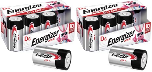Energizer Max D Batteries, Premium Alkaline D Cell Batteries (8 Battery Count) (Pack of 2)