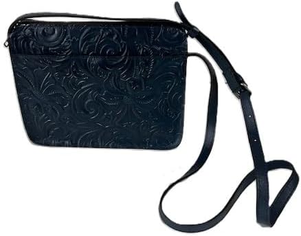 Patricia Nash Vallata Tooled Leather Crossbody Bag. Caribbean Blue