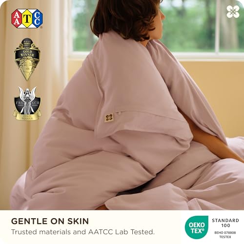 Image of Bedsure Cooling Duvet Cover King Size, Cotton & Viscose Derived from Bamboo Duvet Cover Set, PureWoven Ultra-Soft, Breathable & Lightweight Home Bedding for All Seasons (Petal Pink,104 inchx90 inch)