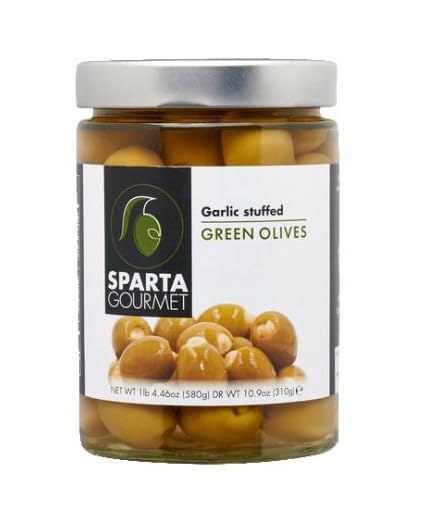 Sparta Gourmet Garlic Stuffed Green Olives • Vegan & Non-GMO Verified, 20.46 oz ℮ 580 g