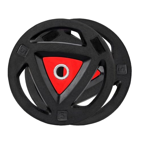 Image of Barbell Olympic Weight Plates for Home Gym with 50mm Dia Tri Grip Iron Coated PVC Rubber Plate (5kg X 2)