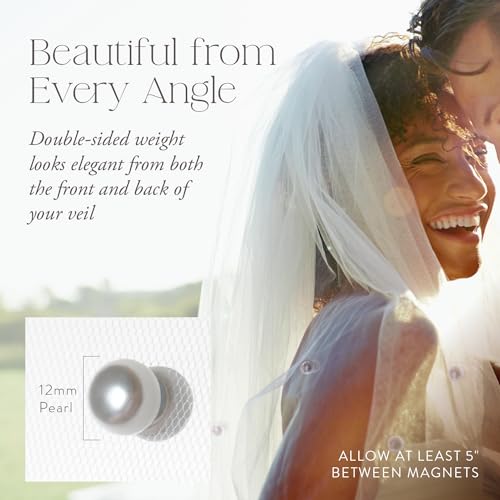 Maplefield Double-Sided Pearl Veil Weights - 12 Count Pearl White Suede - Strong Magnetic Non-Damaging Hold for Wedding Veils & Long Bridal Trains - Bridal Accessories & Dress Weights4