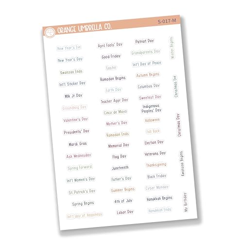 US Holiday Planner Stickers, Script Holiday and Special Days To Remember Planning Labels, Tracking Stickers, FSP (S-017-M) Muted Rainbow