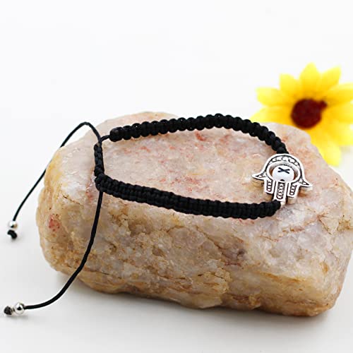 Image of Uloveido Customized A to Z 26 Letters Hand of Fatima Bracelet - Fatima Hamsa Hand Evil Eye Protection Bracelet Lucky Charm Adjustable Braided Black String