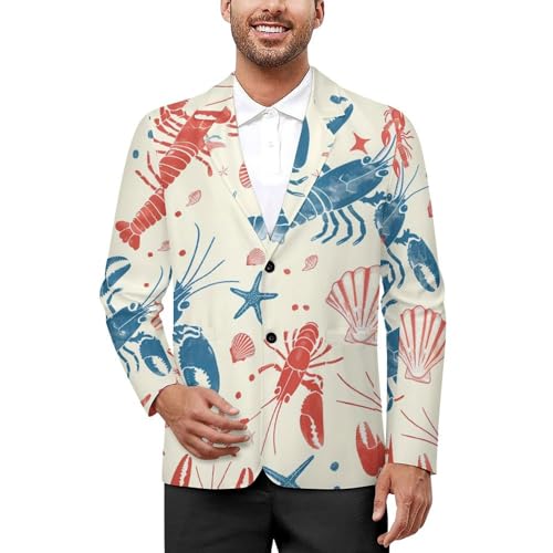 Lobster Starfish Shell Coral Casual Suits Jackets for Men Two Buttons Business Coat Wedding Dinner Party