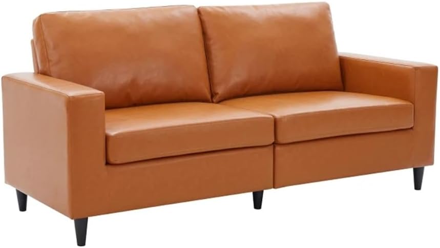 2 Seat Sofa PU Leather Bubble Upholsted Couch Furniture Wooden Legs, Suitable for Family Living Rooms, Apartments